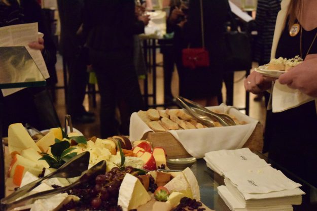 Food laid out for wine and cheese hour at the action. Taken by Temi Adeleye.